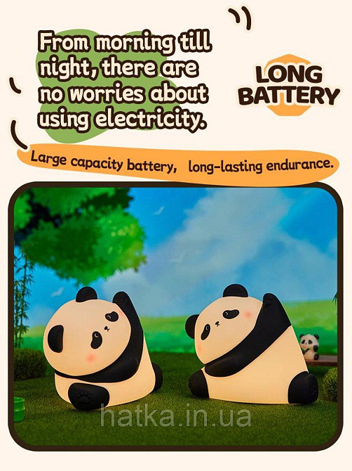 Нічник дитячий силіконовий сенсорний Панда Кунг-фу VALESO A038 для спальні акумуляторний біло-чорний Київ - фото 8