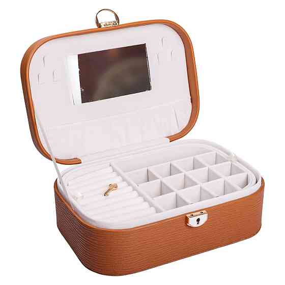 Yiwu Скринька для прикрас з еко шкіри 2 яруси із замком органайзер для ювелірних виробів HP-5-1 Коломыя