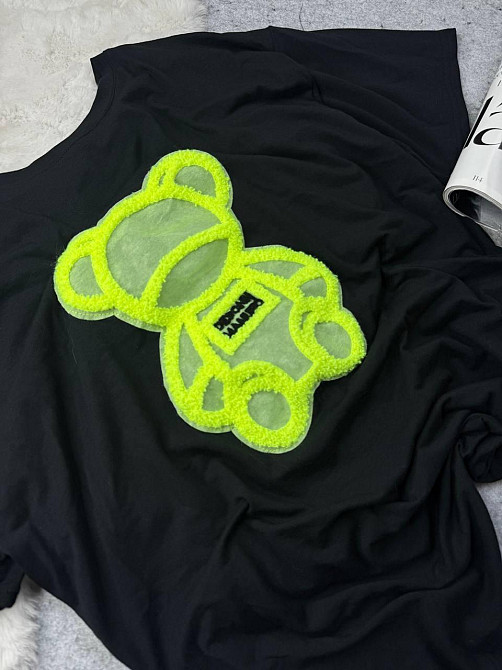 Жіноча подовжена футболка оверсайз з ведмедиком кулір Жовтий Одеса - фото 3