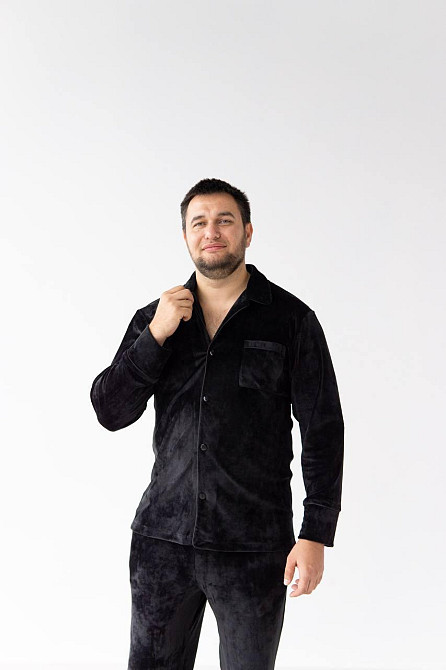 Піжама чоловіча велюрова на ґудзиках Чорний XXL Харків - фото 3