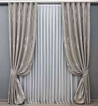 Комплект готових штор VR-Textil Льон Рогожка № 1688ш Світло-сірий 150х270 см 2 шт (33-0591) Київ