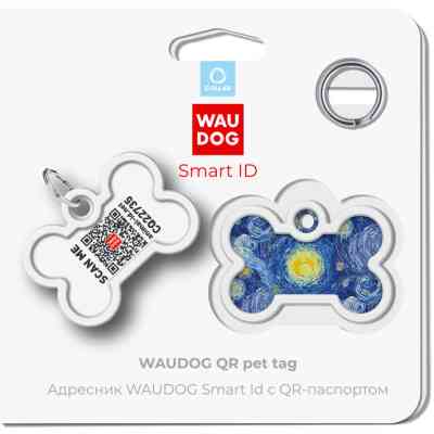 Адресник для животных WAUDOG Smart ID с QR паспортом "Водяные лилии", кость 40х28 мм (0640-0201) Винница