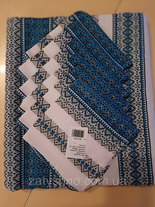 Вышитая скатерть синяя с салфетками Киев - изображение 8