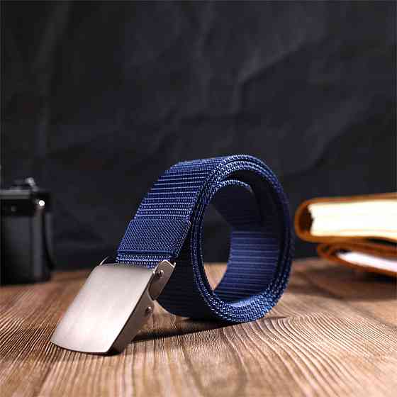 Надежный мужской ремень с металлической пряжкой из текстиля Синий (Vintage) Киев