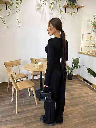 Женский базовый прогулочный костюм двойка: лонгслив и штаны турецкая вискоза Черный, 48/50 Одесса