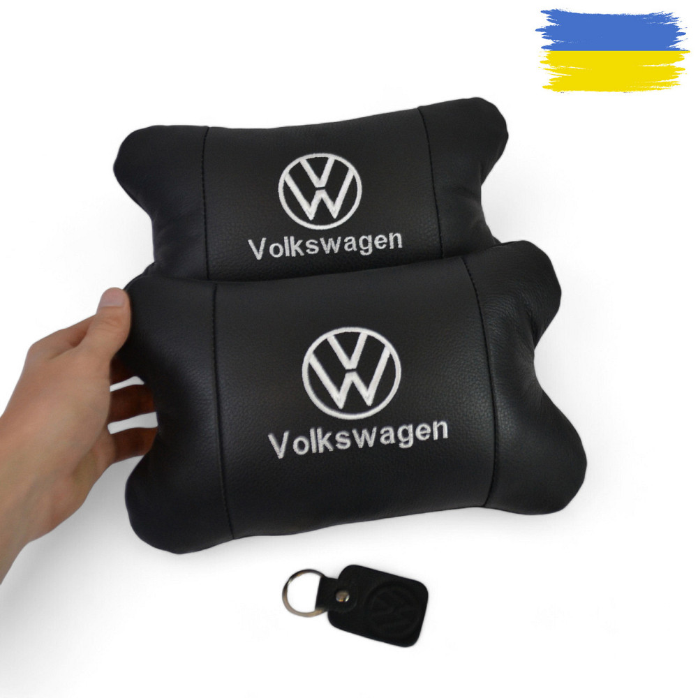 Набір автоподушок 2шт на підголівник Volkswagen з натуральної шкіри чорні + брелок у подарунок Київ - фото 5