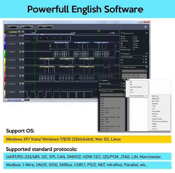 USB логический анализатор Kingst LA1010 100 МГц 16-канальный Type-C для Arduino и отладки схем Киев