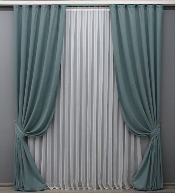Комплект готовых штор VR-Textil Микровелюр Petek № 1507ш Серо-голубой 150х285 см 2 шт (33-0389) Киев - изображение 2