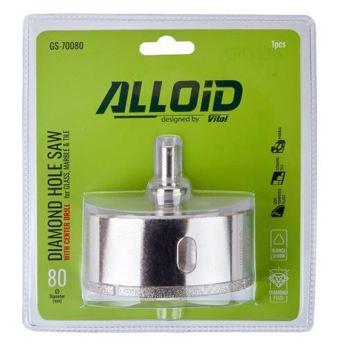 Свердло корончате алмазне по склу та кераміці 80мм з центрувальним свердлом Alloid Одеса - фото 1