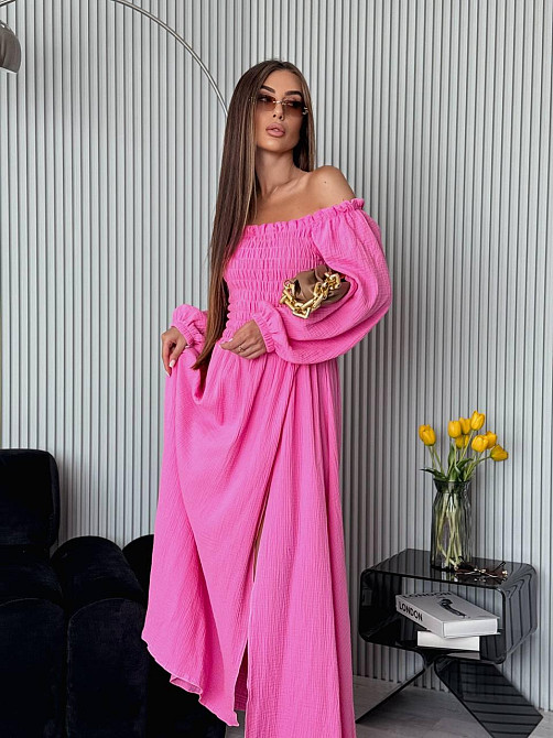 Жіноче романтичне плаття максі з натуральної тканини муслін 100% бавовна Рожевий, 46/48 Одеса - фото 9