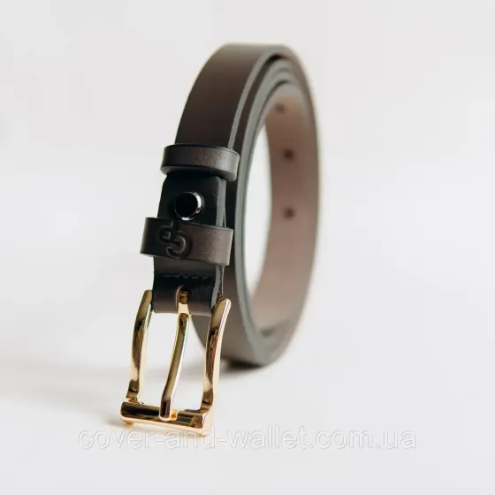 Стильний жіночий пояс з натуральної шкіри ручної роботи для джинсів та брюк коричневого кольору 20 мм Grande Pelle Київ