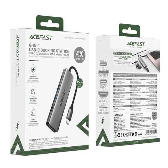 USB-хаб ACEFAST J18 USB-C 6-in-1 HUB docking station Metal Gray Одеса