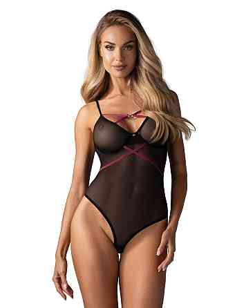 Боді Obsessive Novenes teddy, M/L, прозоре, чашки на кісточках, декор у вигляді стрічок Sex Aura Київ