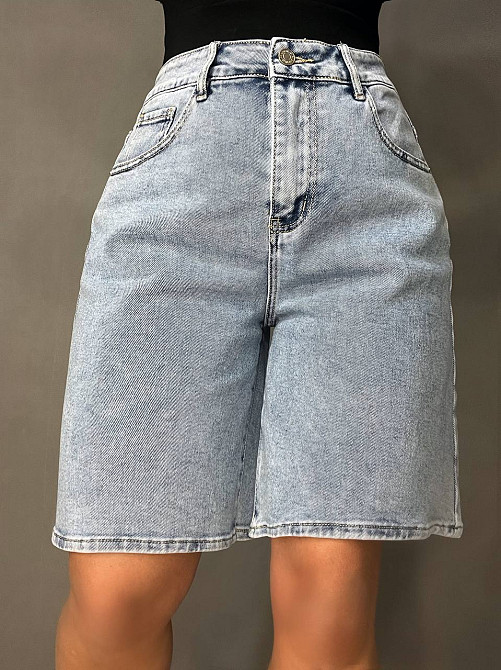 Шорти жіночі джинсові Liana 4-015 бермуди висока посадка великі розміри стрейч блакитні, блакитний, 30, 30, 81 см, 112 см Київ - фото 8