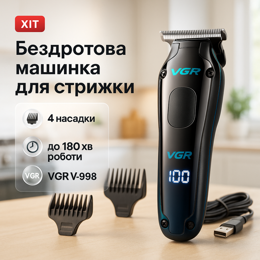 Машинка для стрижки волос беспроводная VGR, Электрическая машинка триммер для волос и бороды AH-69 Львов - изображение 11