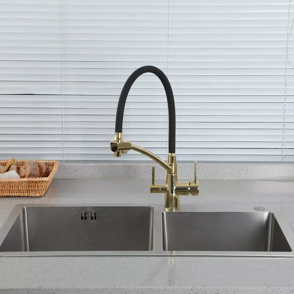 Змішувач для кухні з підключенням до фільтру GAPPO G4398-13 гнучкий вилив, золото/чорний Київ - фото 3