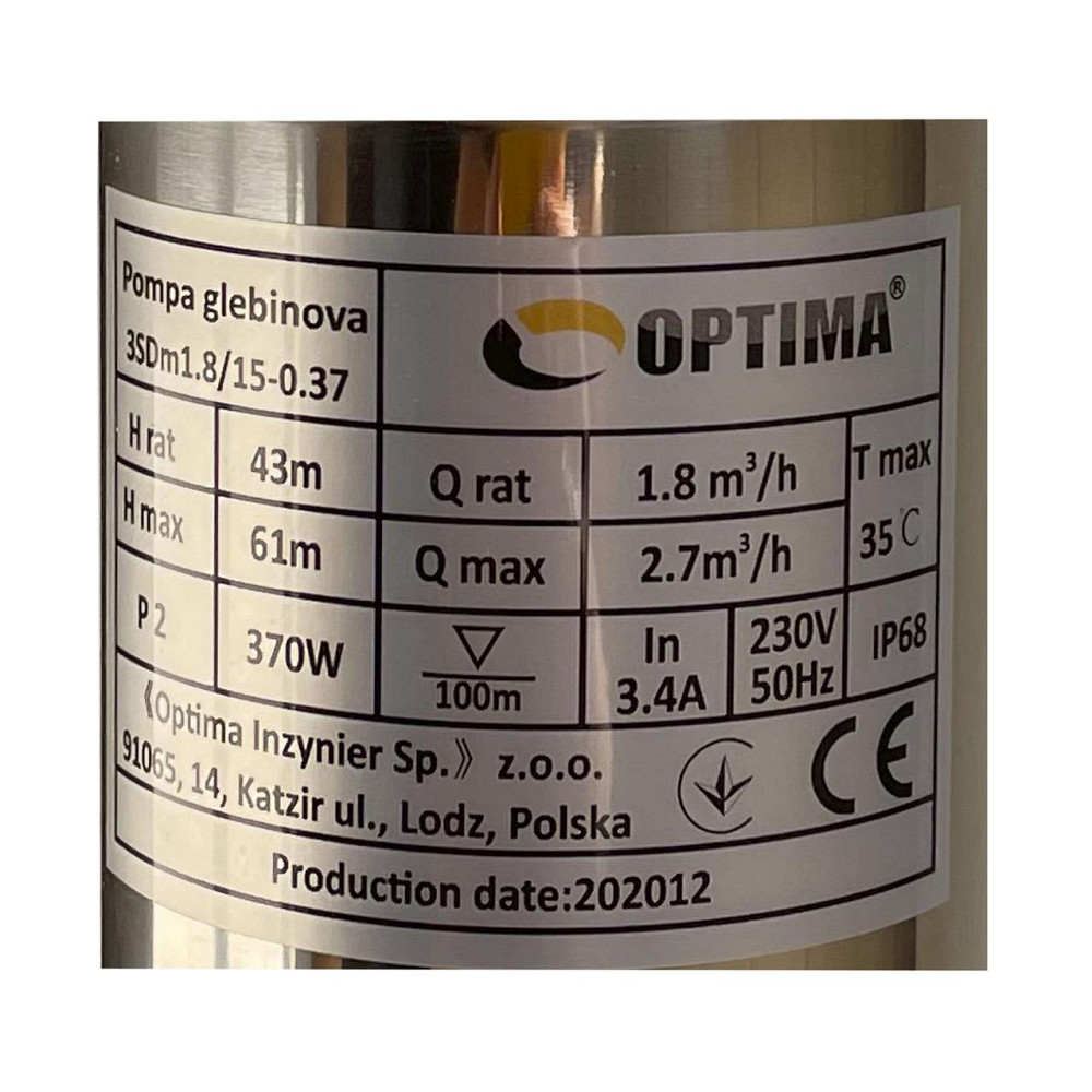 Насос скважинный с пов,уст, к песку 3″ OPTIMA 3SDm1,8/15 0,37 кВт 61м + пульт+кабель 35м NEW (000021398) Киев - изображение 3