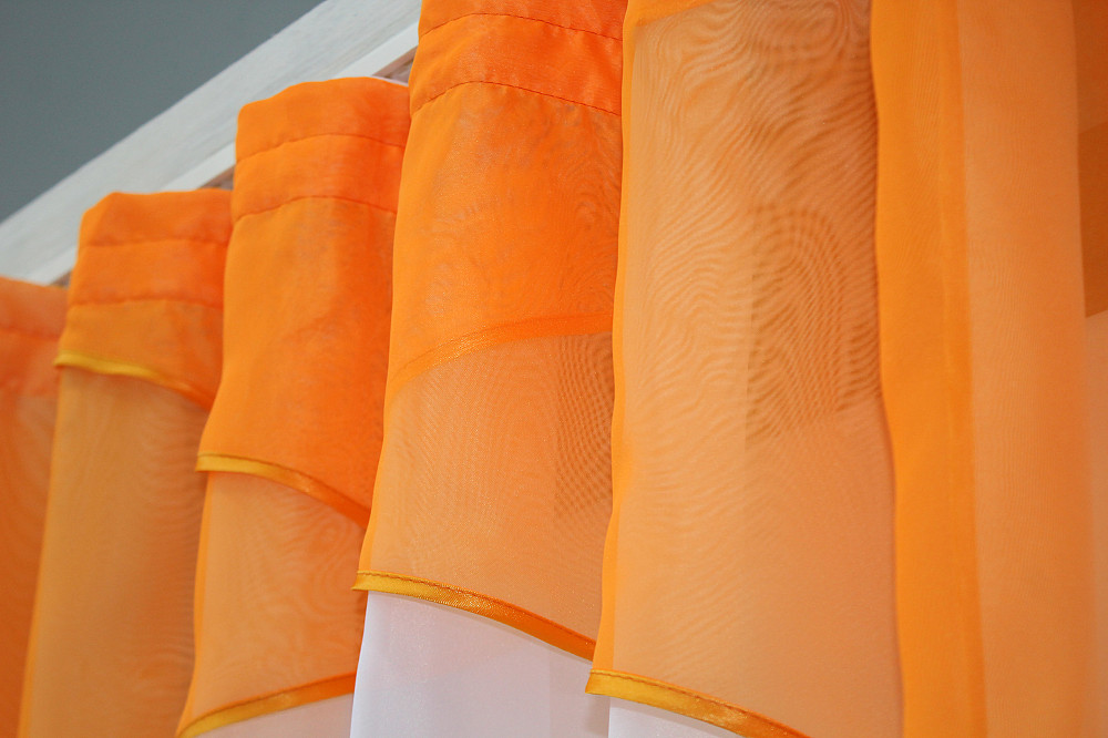 Кухонные шторки VR-Textil № 00к с подвязками белый с оранжевым 280х170 см (59-884) Киев - изображение 4