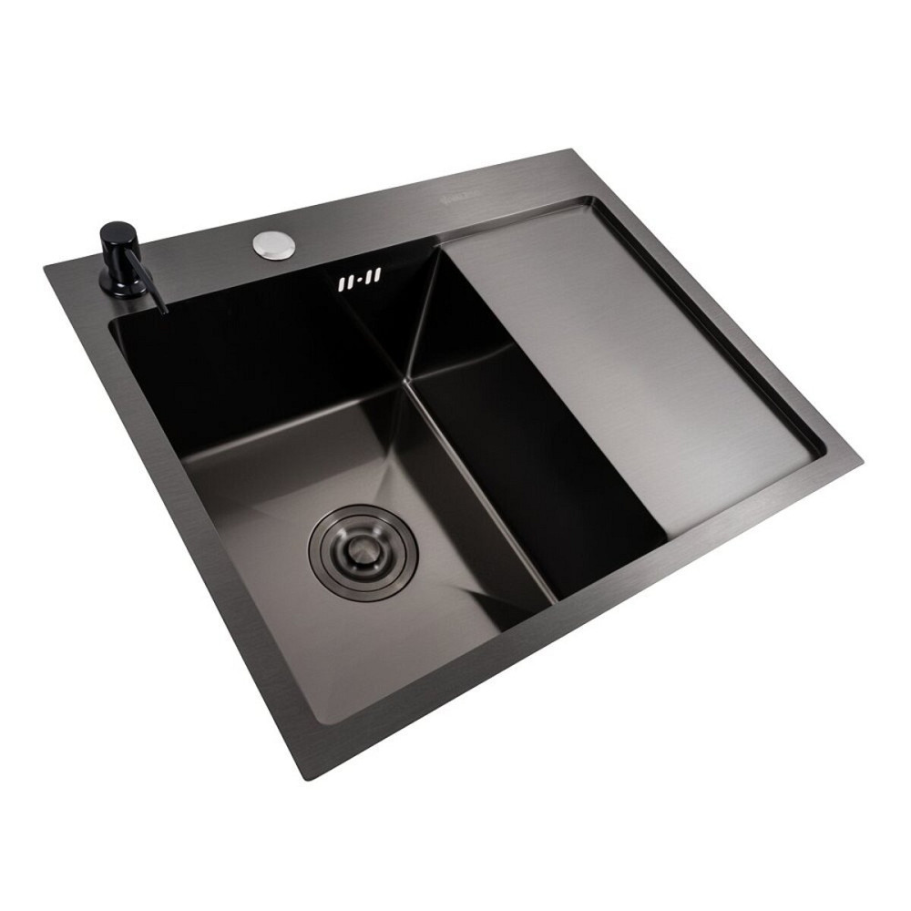 VALESO Кухонна мийка CM 58*48 L чорна PVD VALESO Handmade (круглий сифон 3,0/0,8) Київ - фото 2