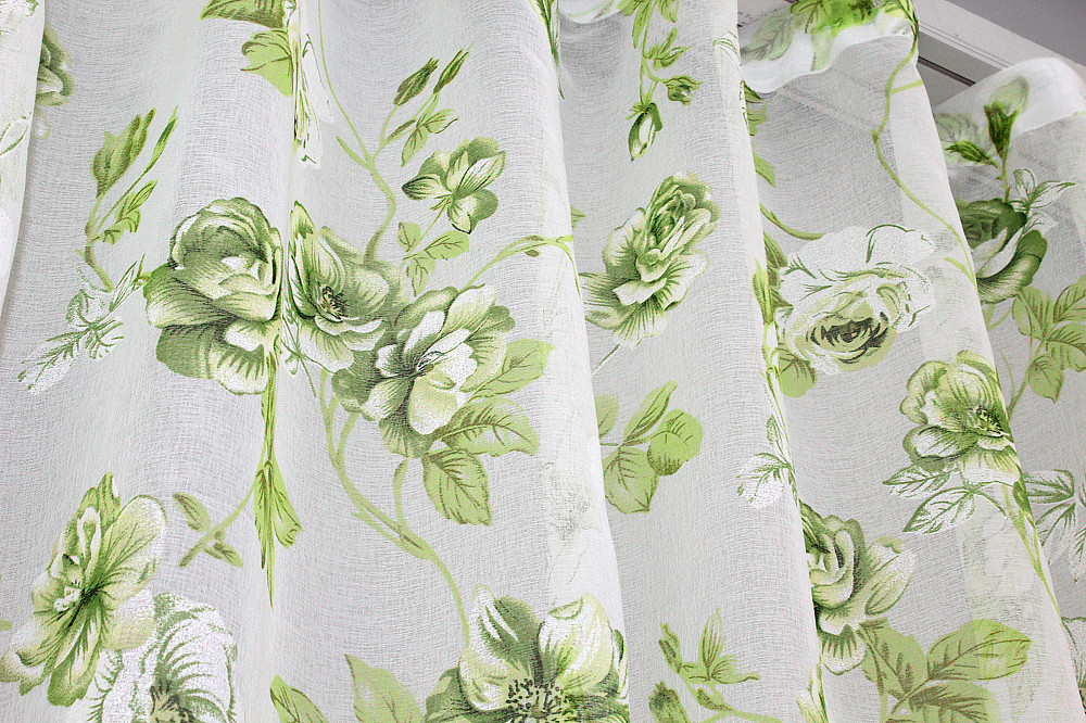 Тюль VR-Textil 1264т Flora Батист Білий з салатовим 400х270 см (42-1382) Київ - фото 8