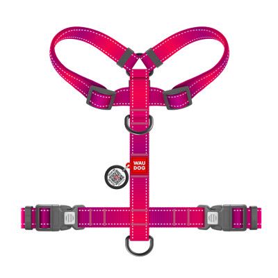 Шлей для собак WAUDOG Nylon Mono анатомическая H-образная с QR паспортом, пластиковый фастекс, L розовая (54587) Винница - изображение 3