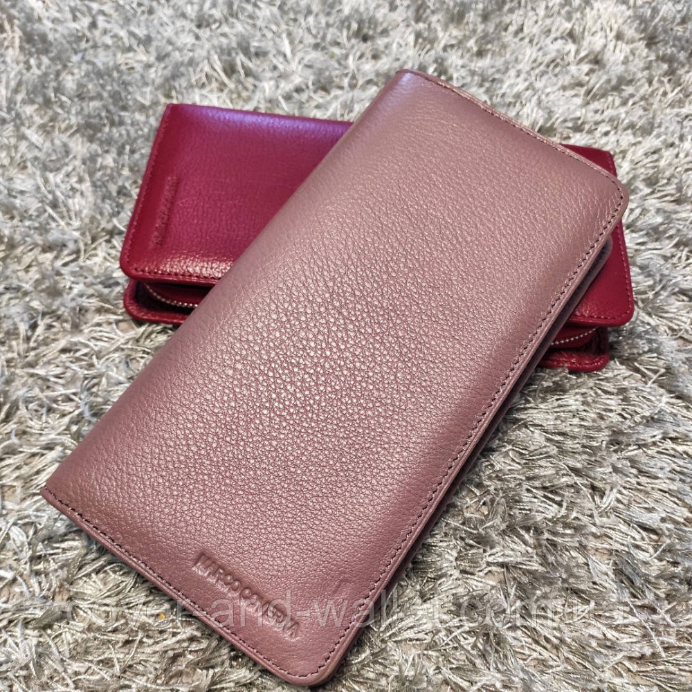 Великий шкіряний жіночий гаманець на блискавці колір пудра Київ - фото 1