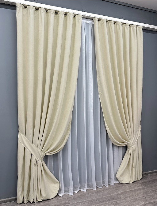 Комплект готовых штор VR-Textil Микровелюр SPARTA № 844ш Кремовый 100х285 см 2 шт (31-952) Киев - изображение 11