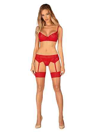 Комплект Obsessive Ingridia 3-pcs set XS/S, червоний, бюстгальтер, стрінги, пояс Sex Aura Київ