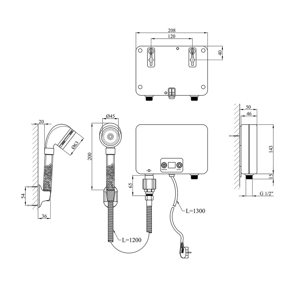 Проточний водонагрівач для душу Kroner KRM Volt - CW200WMDS з дисплеєм Київ - фото 2