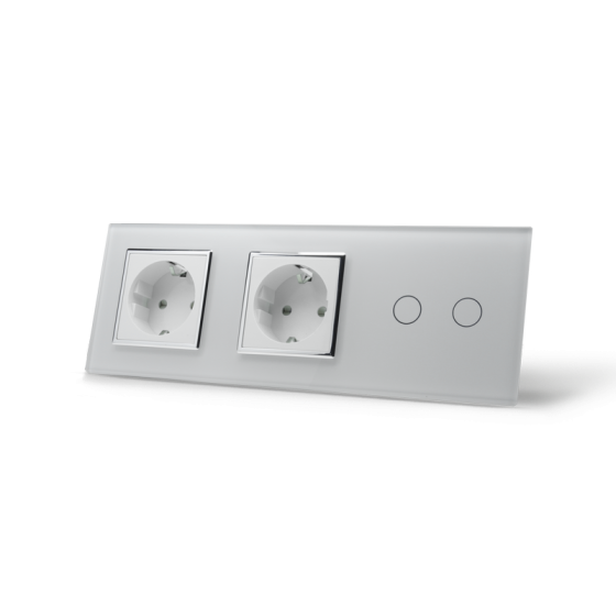 LIVOLO Сенсорний вимикач 2 сенсора 2 розетки Livolo білий хром скло (VL-C702/C7C2EU-11C) Коломия