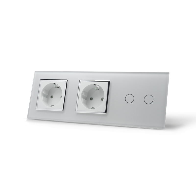 LIVOLO Сенсорний вимикач 2 сенсора 2 розетки Livolo білий хром скло (VL-C702/C7C2EU-11C) Коломия - фото 5