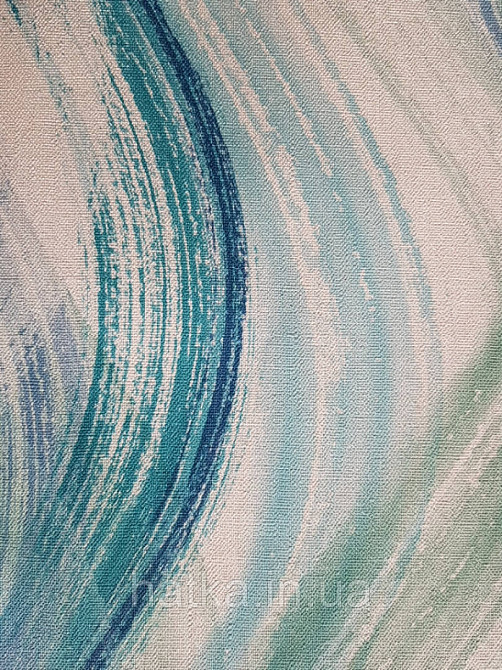 Шпалери вінілові на флізелін Marburg Shades бірюзові блакитні зелені смуги хвилі на білому тлі Київ - фото 3