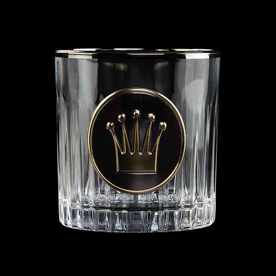 Набір для віскі "ШАХИ" 6 келихів 360 мл, кришталь з платиною, зображення зі срібла з позолотою Рівне