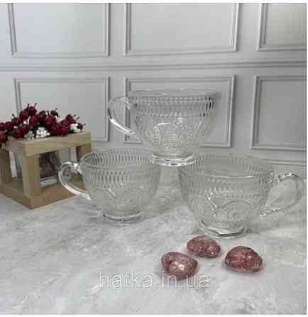 Набір кухлів чайний 6 шт "Вінтаж" 212 мл скло прозоре вінтаж для дому ресторану 6236 Київ