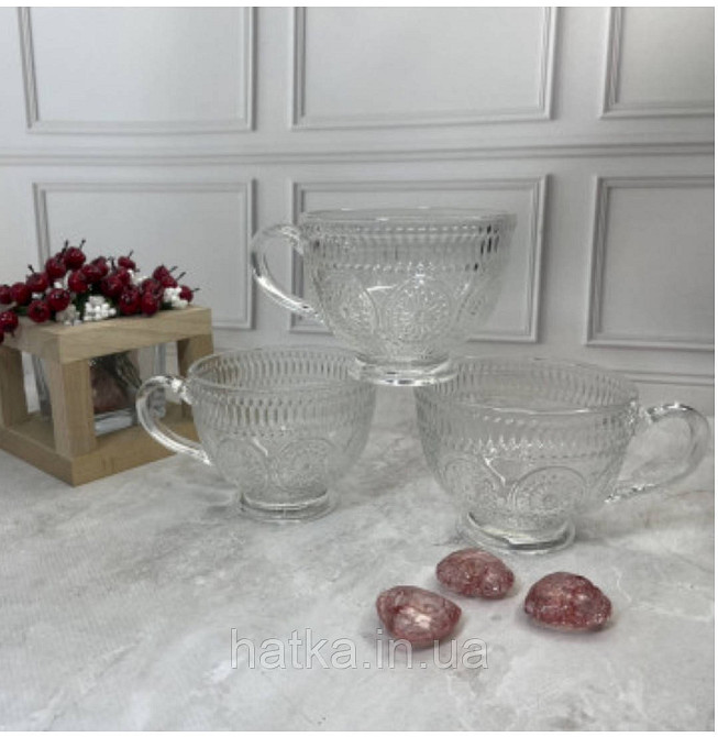 Набір кухлів чайний 6 шт "Вінтаж" 212 мл скло прозоре вінтаж для дому ресторану 6236 Київ - фото 3