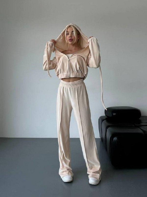 Женский прогулочный плюшевый костюм тройка: кофта топ и штаны велюр-плюш Одесса - изображение 5