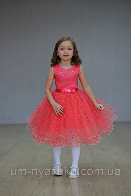 Детское нарядное платье Коралловое горох с блестками на 2-4 годика Кривой Рог - изображение 1