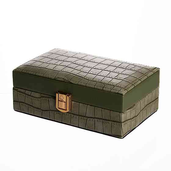 Скринька для прикрас з еко шкіри 3 відділення з дзеркалом 16×10×6 см Зелений HP-5-18GR Коломыя