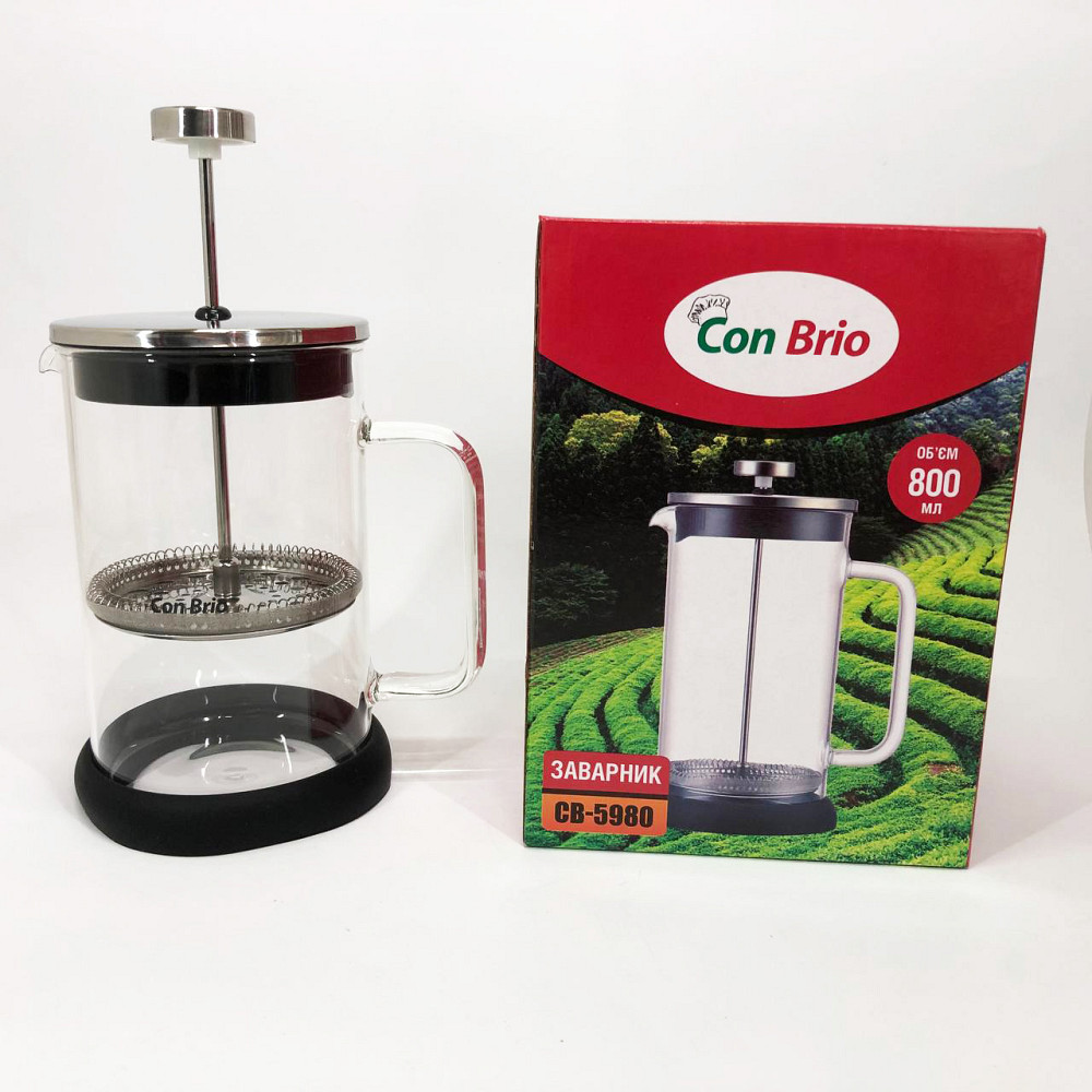 Заварник стеклянный с прессом Con Brio CB-5980 800 мл, Френч-пресс вместительный, Заварник прозрачный IK-97 Львов - изображение 4