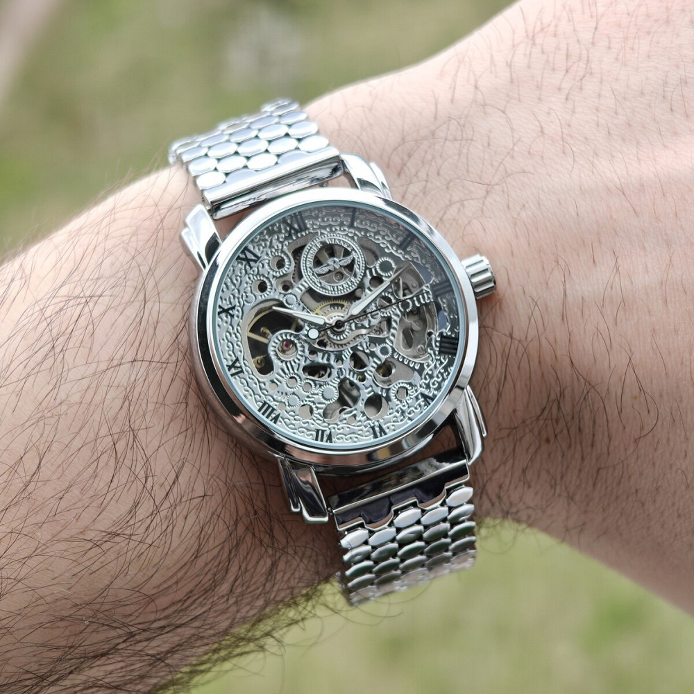 Годинник чоловічий механічний Winner Silver Grain (2 ремінці) Вінниця - фото 15