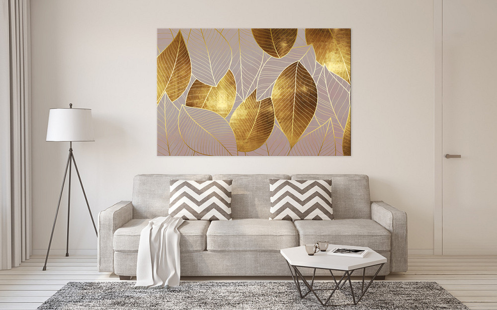 Картина холст у вітальню / спальню Золоте листя   MLP_6 ( 60х30см ) 50x100 см Київ - фото 2