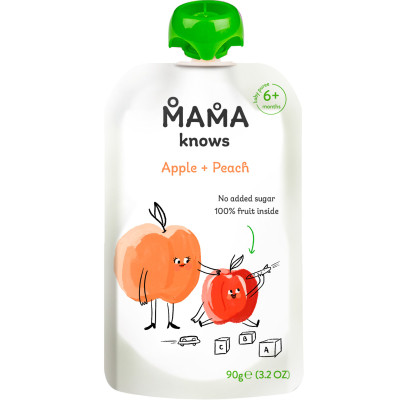 Дитяче пюре Mama knows Яблуко та Персик без цукру 90 г (4820016254459) Вінниця - фото 1