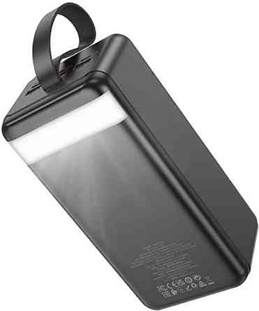 Чорний павербанк 60000mAh 22.5W з швидкою зарядкою та ліхтариком. Київ