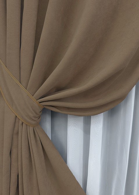 Комплект готових штор VR-Textil Мікровелюр Petek YL № 1799ш Какао 100х295 см 2 шт (31-839) Київ - фото 5