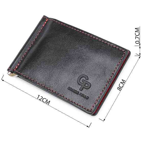 Шкіряний стильний затиск для грошей унісекс GRANDE PELLE 11541 Чорний Київ