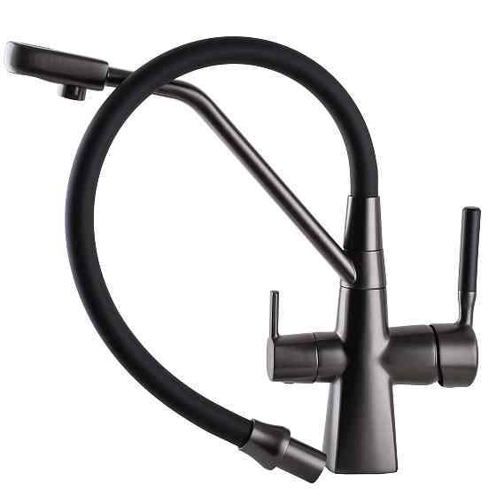 Змішувач для кухні під осмос Globus Lux GLLR-0700-L-11-01 гофрований  на гайці латунь, Графіт-Чорний Луцк