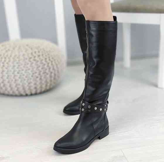 Nivelle Красиві жіночі зимові чоботи шкіряні на низькому ходу чорні на хутрі 5466/2517 р. 39, 4 Коломия