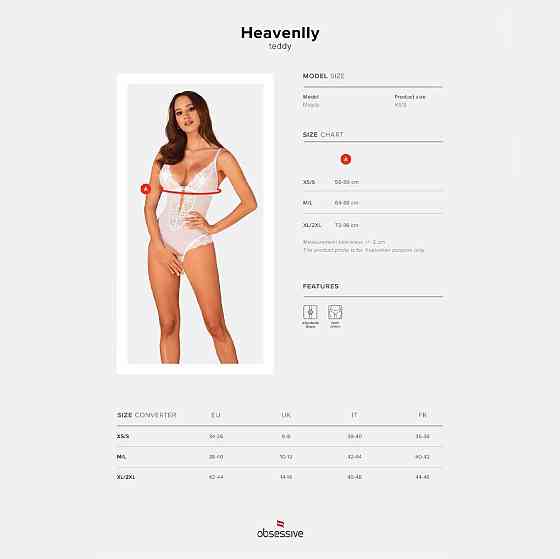 Еротичне напівпрозоре боді Obsessive Heavenlly crotchless teddy XS/S, з доступом Sex Aura Київ