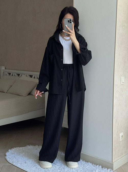 Женский стильный вязаный костюм двойка турецкий лен в полоску Одесса - изображение 1