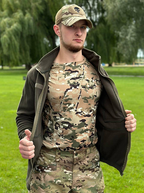 Военная тактическая оливковая флисовая кофта на змейке мужская теплая флиска тактическая демисезонная кофта SH Львов - изображение 9